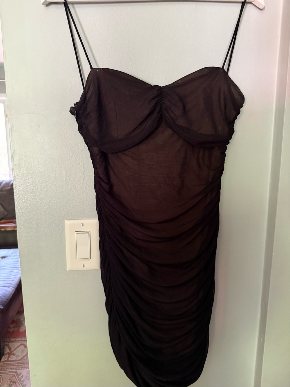 Black Ruched Spaghetti-Strap Dress